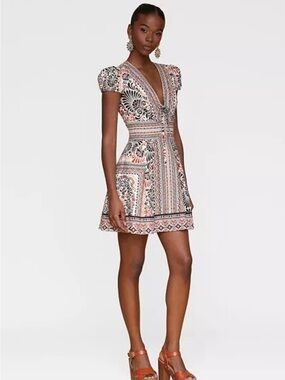 Avec Les Filles Fit & Flare Casablanca Print Puff Sleeve Dress NWT Sz 8 Ret $159
